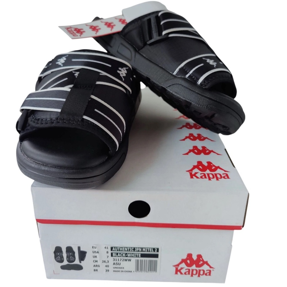 Size 8 KAPPA Authentic JPN Mitel 2 Sandals Black White Unisex